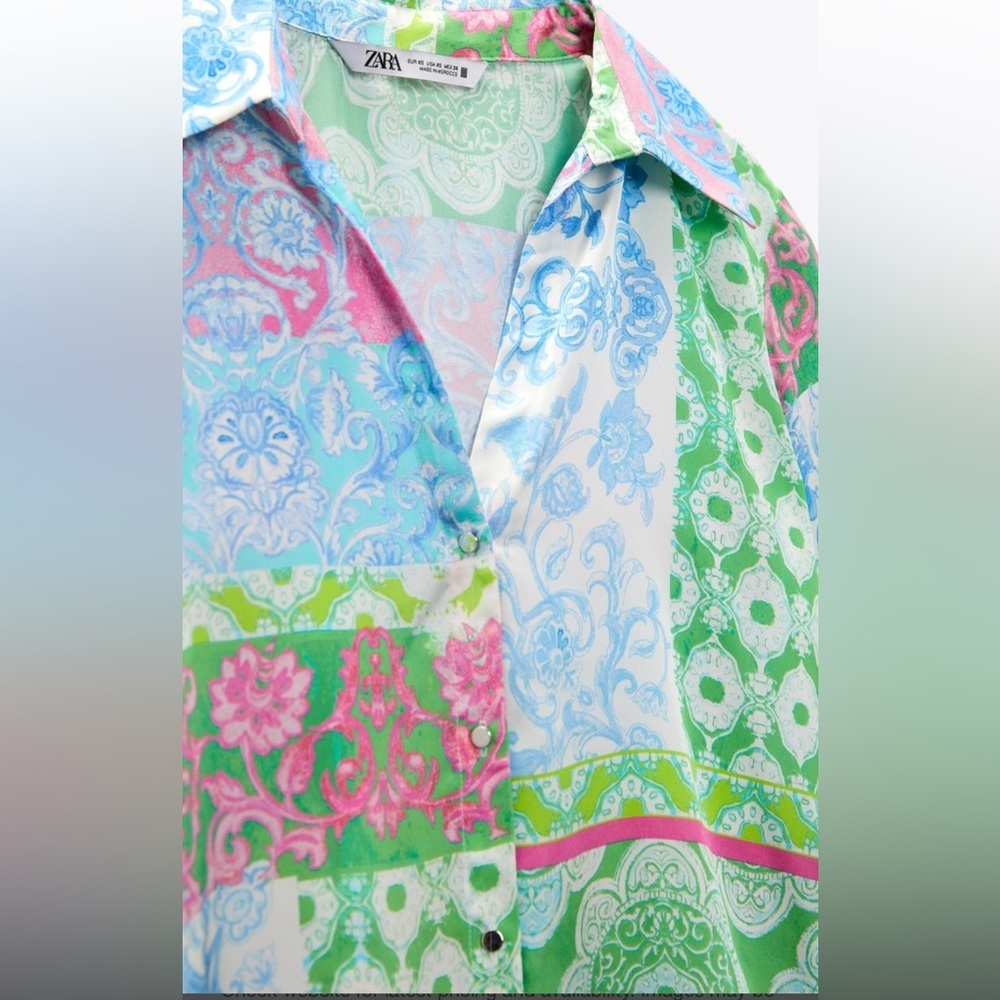 Zara medium satin multi patchwork shirt. - image 7